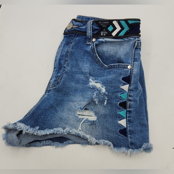 YUSHUAIA IBIZA HIGH WAIST DENIM SHORTS FRAYED HEM AND DISTRESSED SIZE S - Picture 4 of 15